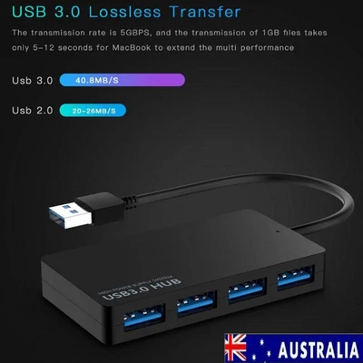 $6.99 • Buy Multi USB 3.0 Hub 4 Port High Speed Slim Compact Expansion Smart Splitter AU