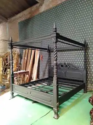 King Or Super King  GOTHIC BLACK Queen Anne Style Four Poster Mahogany Bedframe  • $2465.07