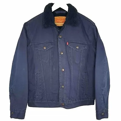 Levi’s Men’s Medium Sherpa Lined Canvas Trucker Jacket Blue Snap Front • $38.50