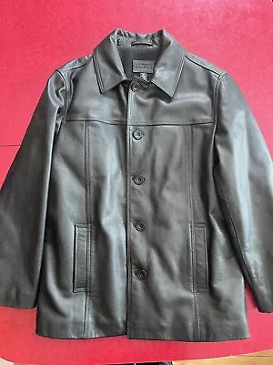 Vintage J. Crew Leather Jacket Coat Mens M Black Heavy Wool Blend Lined Y2K • $69.99