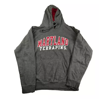 Maryland Terrapins Hoodie Mens Large Gray Long Sleeves Pullover Sweatshirt NCAA • $23.86