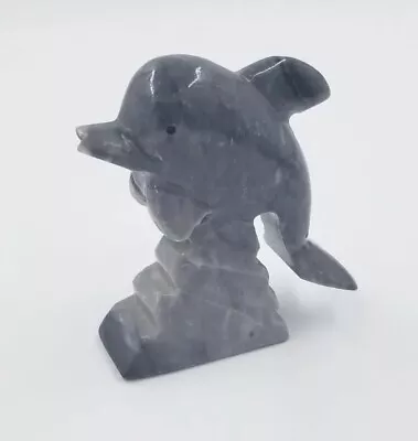 Unique Hand Carved Marble Stone Gray Dolphin Figurine Carving Paperweight Ocean • $16.95