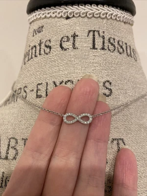 $26 • Buy EUC Nadri Silver Tone Crystal Infinity Necklace Dainty