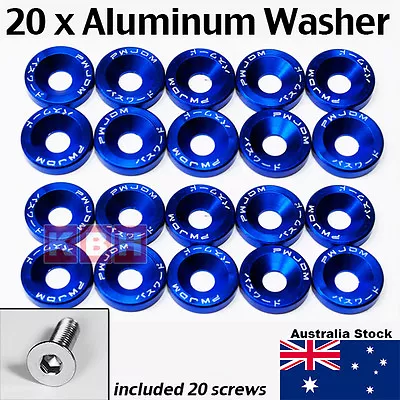 20pcs Billet Aluminum Fender Bumper Washer Bolt Engine Bay Dress Up Kit BLUE • $17.59