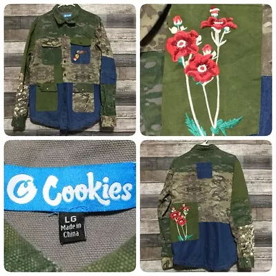 Cookies Camo Patchwork Denim Shirt Jacket Men’s L Utility Cargo Military C3 • $64.99