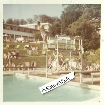 Vintage Colour Photograph Man Trunks On Diving Board Above Swimming Pool 1960's • $2.51