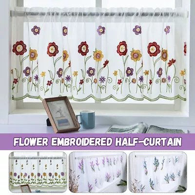 Kitchen Cafe Sheer Short Curtains Embroidered Flower Half-Curtain Window Drape  • $15.88