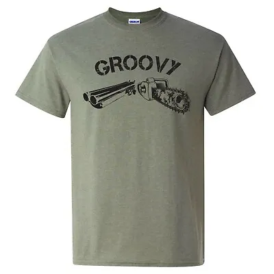 Groovy - Undead Zombie Hunting Chainsaw Shotgun Boomstick T Shirt • $23.99