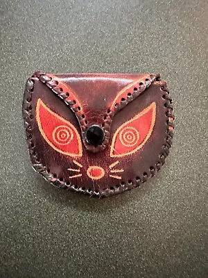 Vintage Leather Cat Coin Purse 3”x3.5”with Snap • $7.99