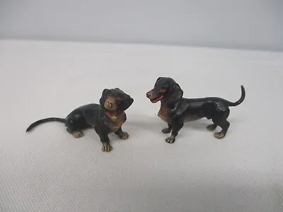 2 Antique Vienna Bronze Miniature Cold Painted Dachshund Dog Figurines • $180