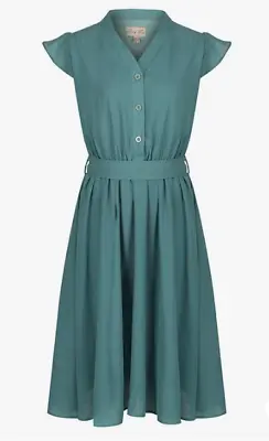 Green Vintage Tea Dress Lindy Bop Classic Sage 1940s BNWT With Pockets Size 14 • £35.49