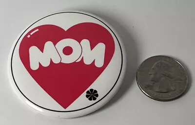 Vintage 2.25” “MOM” In Heart Pin Back Button • $3.59