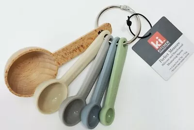 Kitchen Innovations Perfect Measure Silicone Beechwood 5 Measuring Spoons KI • $10