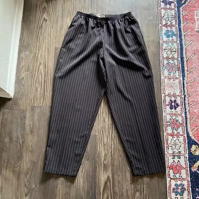 VINTAGE 90S BLACK PIN STRIPE HIGH WAIST TROUSER LOUNGE PANTS Size 2X • $30