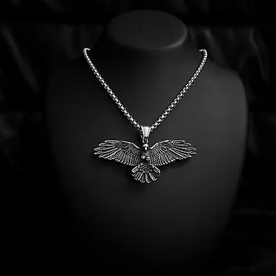 Men's Solid 316L Stainless Steel Flying Eagle Pendant Necklace Jewellery Gift UK • £144.90