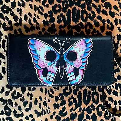 $34.99 • Buy Women's Clutch Wallet | Day Of The Dead Sugar Skull Butterfly Tattoo Flash