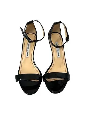 Manolo Blahnik Black Patent Leather Stiletto Sandals Size 38 • $199