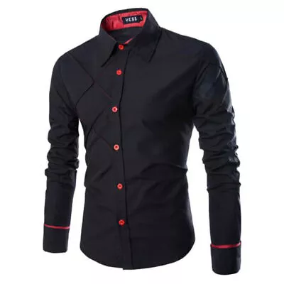 Mans Luxury Long Sleeve Dress Shirt Button Formal Casual Shirts Slim Fit Tops/ • £17.76