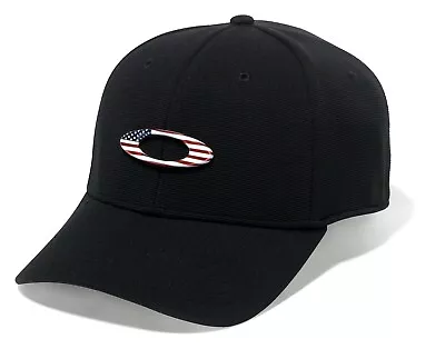 OAKLEY 911545 TINCAN Men's USA American Flag Ellipse Logo Black Stretch Fit Cap • $20