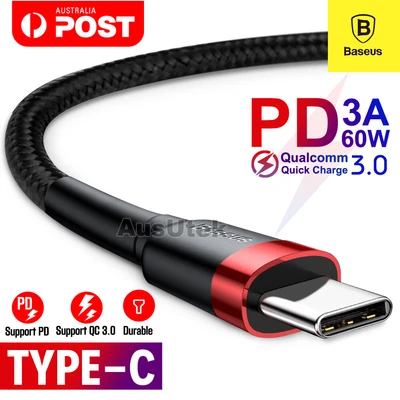 $8.95 • Buy Baseus USB Type C To USB-C Cable QC3.0 60W PD Quick Charge Cable Fast Charging