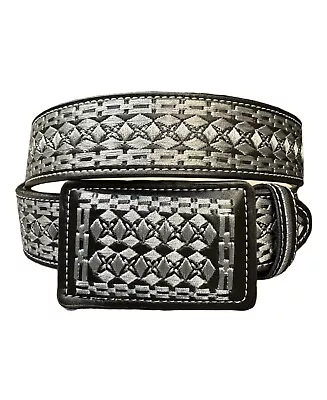 Cinto Vaquero Bordado Negro Western Style Embroidered Belt Black With Gray • $25.99