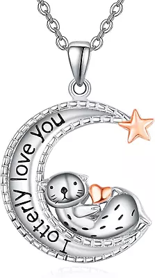 I Otterly Love You Otter Necklace 925 Sterling Silver Pendant Moon Star Gifts • $89.06