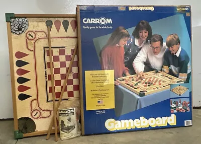 Vintage Carrom Wood Game Board & Acc Double Sided 25.75 X 25.75  Original Box • $120