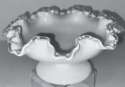 Fenton Silver Crest Double Crimped Ruffle Edge Milk Glass Bowl Vintage • $19.99