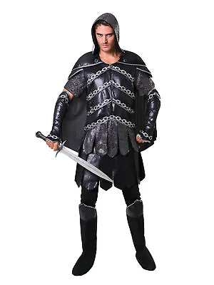 Mens Dark Warrior Man Costume Knight Medieval Crusader Adult Fancy Dress Outfit • £30.04