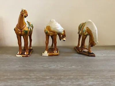 £39.95 • Buy 3 X Chinese Tang Style War Horse Statue Tri-Color Horses Sancai Ceramic Glazed 