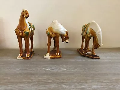 3 X Chinese Tang Style War Horse Statue Tri-Color Horses Sancai Ceramic Glazed  • £39.95