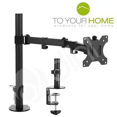 Single Arm Desk Mount LCD LED Computer Monitor Bracket Stand 13”-27” Screen TV • £11.99