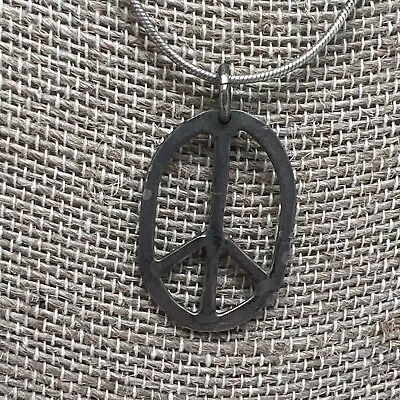 Sterling Silver Peace Sign Vintage Pendant Necklace 16 Inch 925 Snake Chain • $22