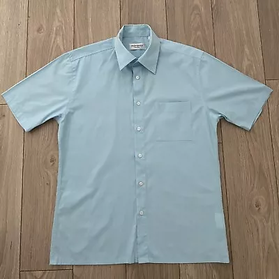 YSL Short Sleeve Shirt Size Medium M Blue Mens Pocket Yves Saint Lauren VGC • £19.95