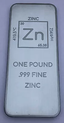 1 (One) Pound .999 Zinc Bullion Bar By Unique Metals • $33.95