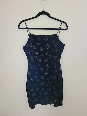 ZAFUL Black Velvet/Velour Glitter Butterfly Strappy Cocktail Dress - Size Large • $14.99