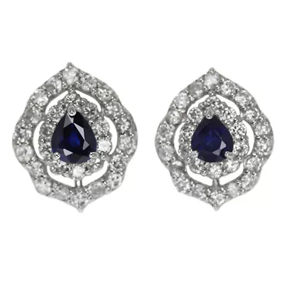Brand New Pt900/950 Sapphire Diamond Earrings 0.747ct D0.95ct Free Shipping From • $808.80