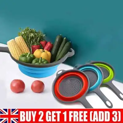 Collapsible Colander Strainer Sieve Long Handle Kitchen Cooking Baking Tool BK • £6.70