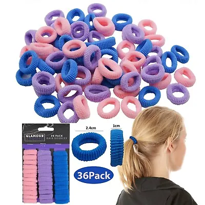 36Pk Hair Bobbles Pink Blue & Purple Colors Girls Elastic Band Ponytail 2.4cm • £3.79