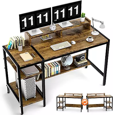 Upgrade 47” Computer Home Office Desk With Monitor Stand Rustic Writing • $99.01