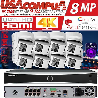 4K ColorVu Hikvision 8CH CCTV Camera System 8MP Panoramic Dual Len 4mm Audio Lot • $75.99