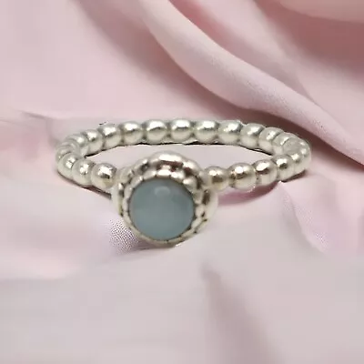 £26 • Buy RETIRED Pandora Sterling Silver & Aquamarine March Birthday Blooms Ring Size 52