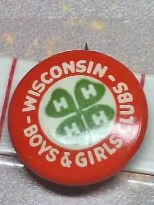 Vintage Red 4-H  Wisconsin Boys And Girls Clubs  Button Pin • $3.95