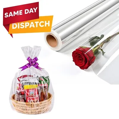 Cellophane Wrap Clear Hamper Roll Wrapping Florist Plastic Gifts 80cm X 100 • £18.52