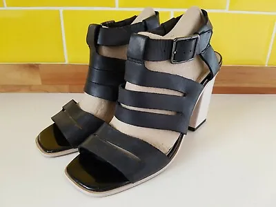£12.99 • Buy Clarks Somerset Black T Bar Leather Block Heel Sandals UK 7 Gladiator Strappy