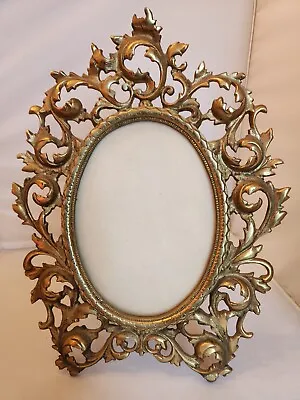 Vintage Antique Oval Brass Dresser Mirror W/ Easle • $30