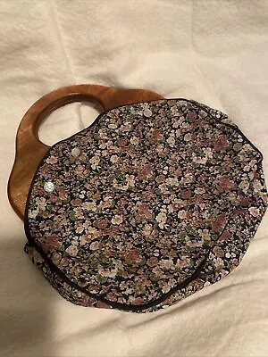 Vintage Wooden Handled 6” Clutch Purse With Interchangeable Cover Floral • $14.99