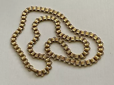 Vintage Book Chain Link Necklace Gold Tone 26” Flat 9mm Wide Square Link 35g • $65