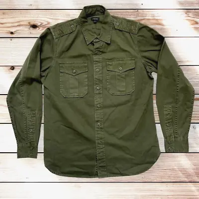 J. Peterman Safari Military Shirt Mens Size Medium 100% Cotton Green Epaulettes • $29.95