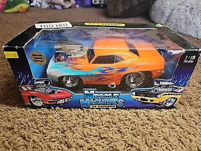 Vintage Muscle Machines 1969 Chevy Camero Orange With Blue Flames 1:18 Scale NEW • $79.99